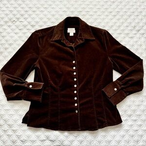 Christopher & Banks Brown Stretch Corduroy Snap Button Down Shirt Size S